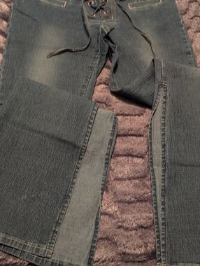 Women's Lace-Up Dark Blue Jeans